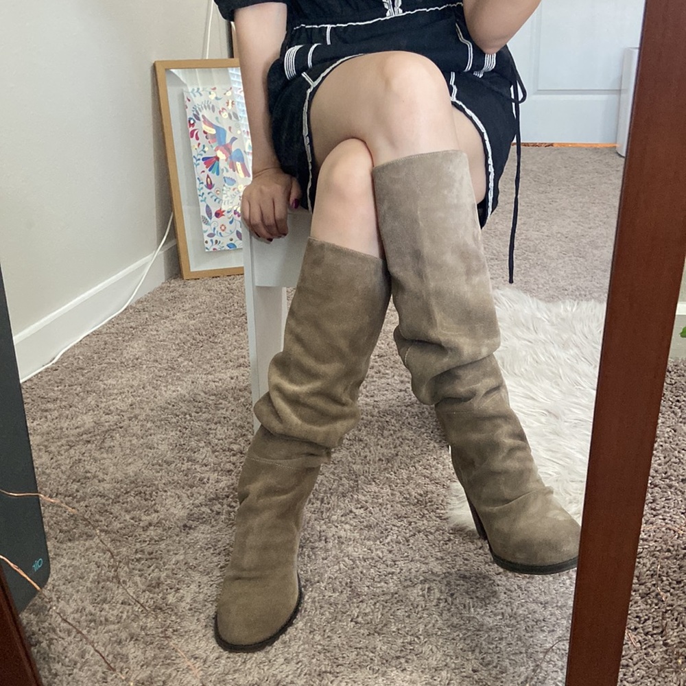 Free People Taupe Slouch Knee-High Heeled Boots